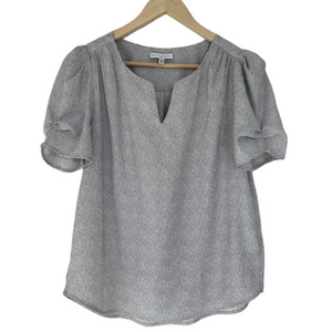 Maison d'Amélie Short Sleeve Blouse White Black Polka Dot Puff Sleeve Relaxed